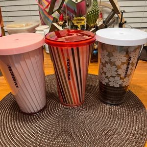 3 Starbucks Tumblers 16 oz No Straws
